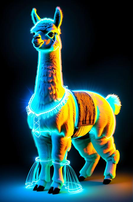 04715-3344400779-Alpaca glowing neon blue gown, Realistic style.png